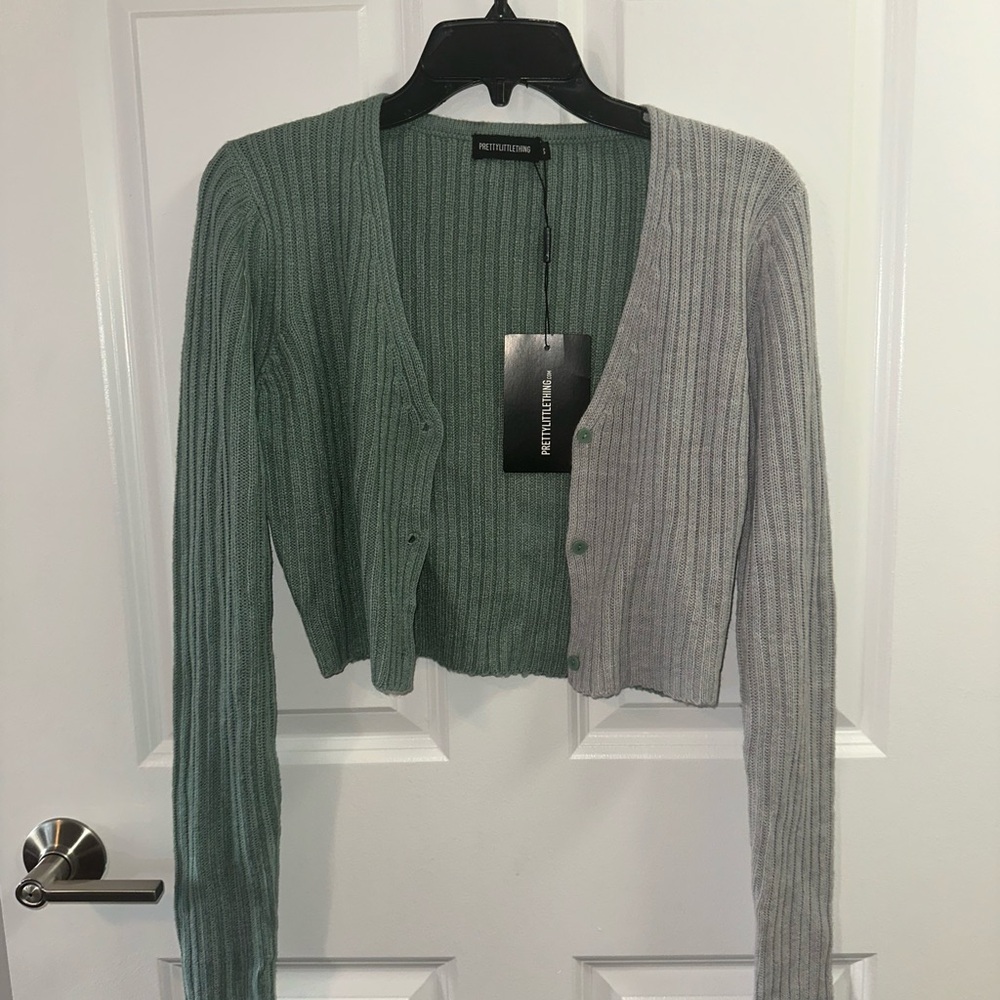 2 PrettyLittleThing Green and Gray Ribbed Cardigan and green zip-up